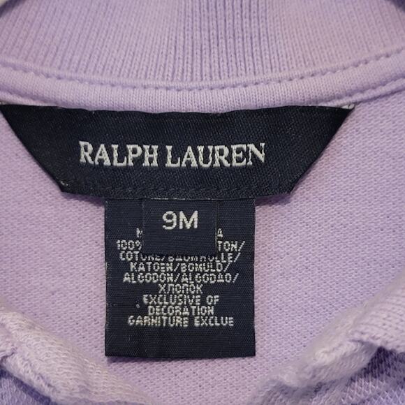Ralph Lauren Girls Short Sleeve Ruffle Button Down Purple Polo Top Size 9 Month - Picture 5 of 8